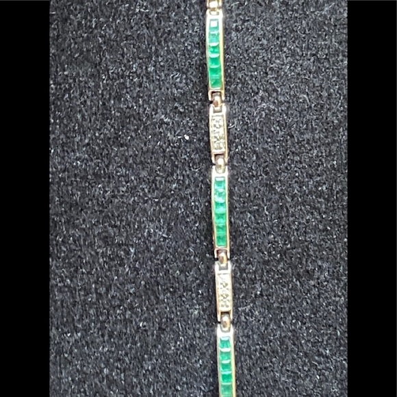 14K Pure White Gold Emeralds Diamonds Bracelet - Picture 3 of 7